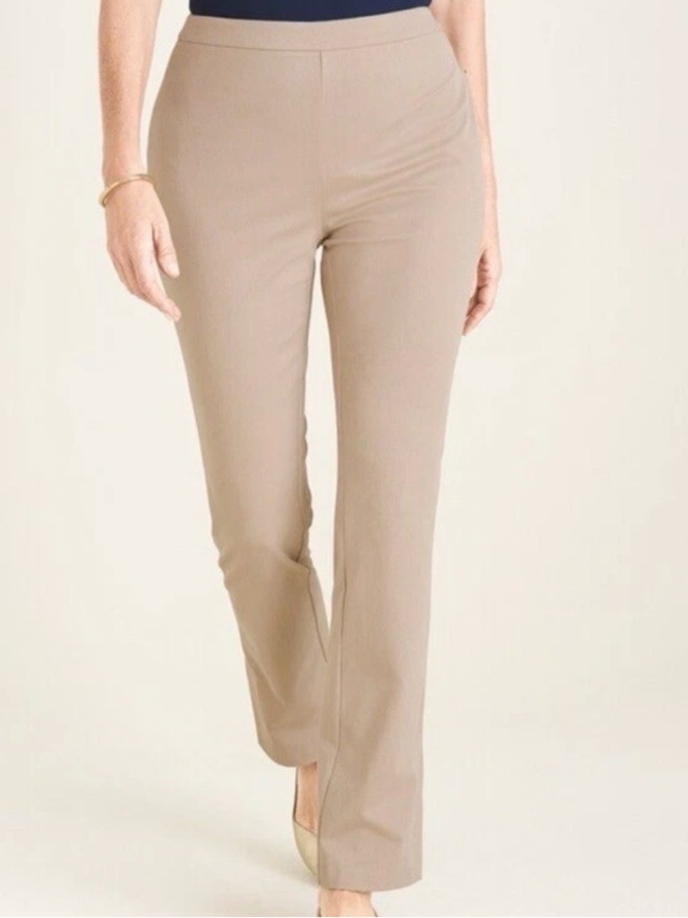 NWT Chico's Travelers Side Slit Crepe Pants SZ 14 Sand Casual Office Lightweight